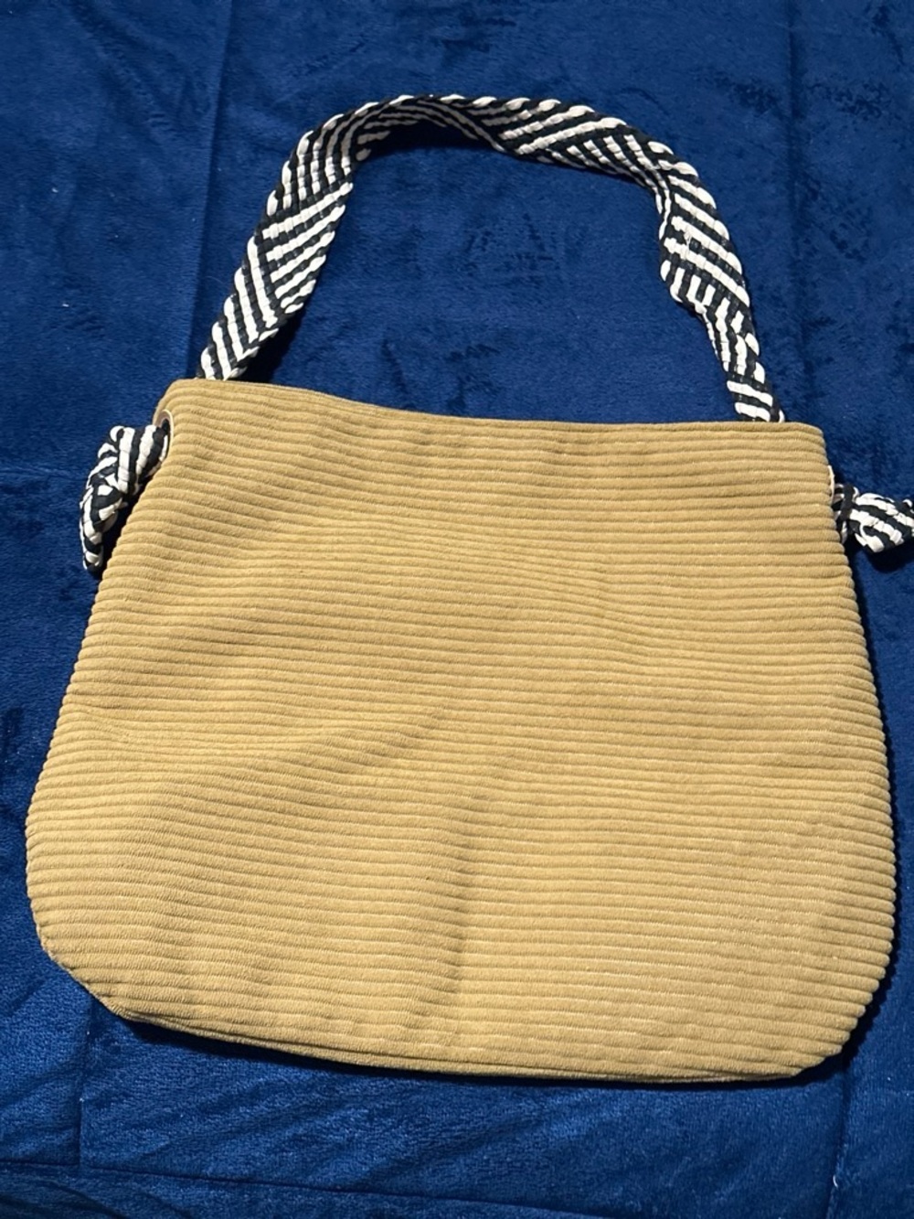 Striped Rope Handle Tote Bag - Beige Interior